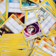 A pile of Pokémon cards.